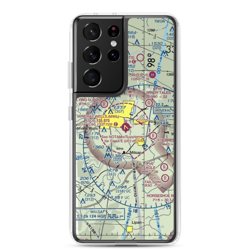 Mineral Wells Airport (MWL) VFR Sectional Samsung Case Samsung Galaxy S21 Ultra model shown
