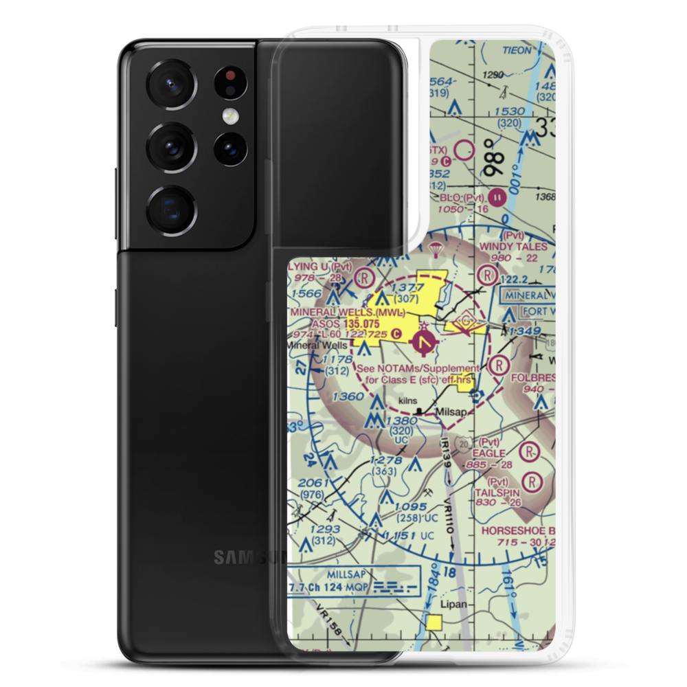 Mineral Wells Airport (MWL) VFR Sectional Samsung Case Samsung Galaxy S21 Ultra model shown