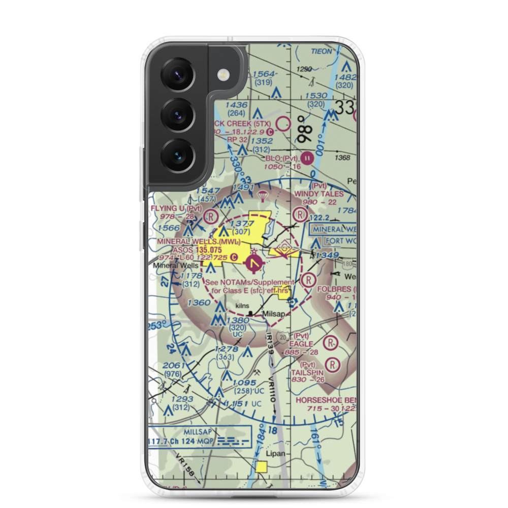 Mineral Wells Airport (MWL) VFR Sectional Samsung Case Samsung Galaxy S22 Plus model shown
