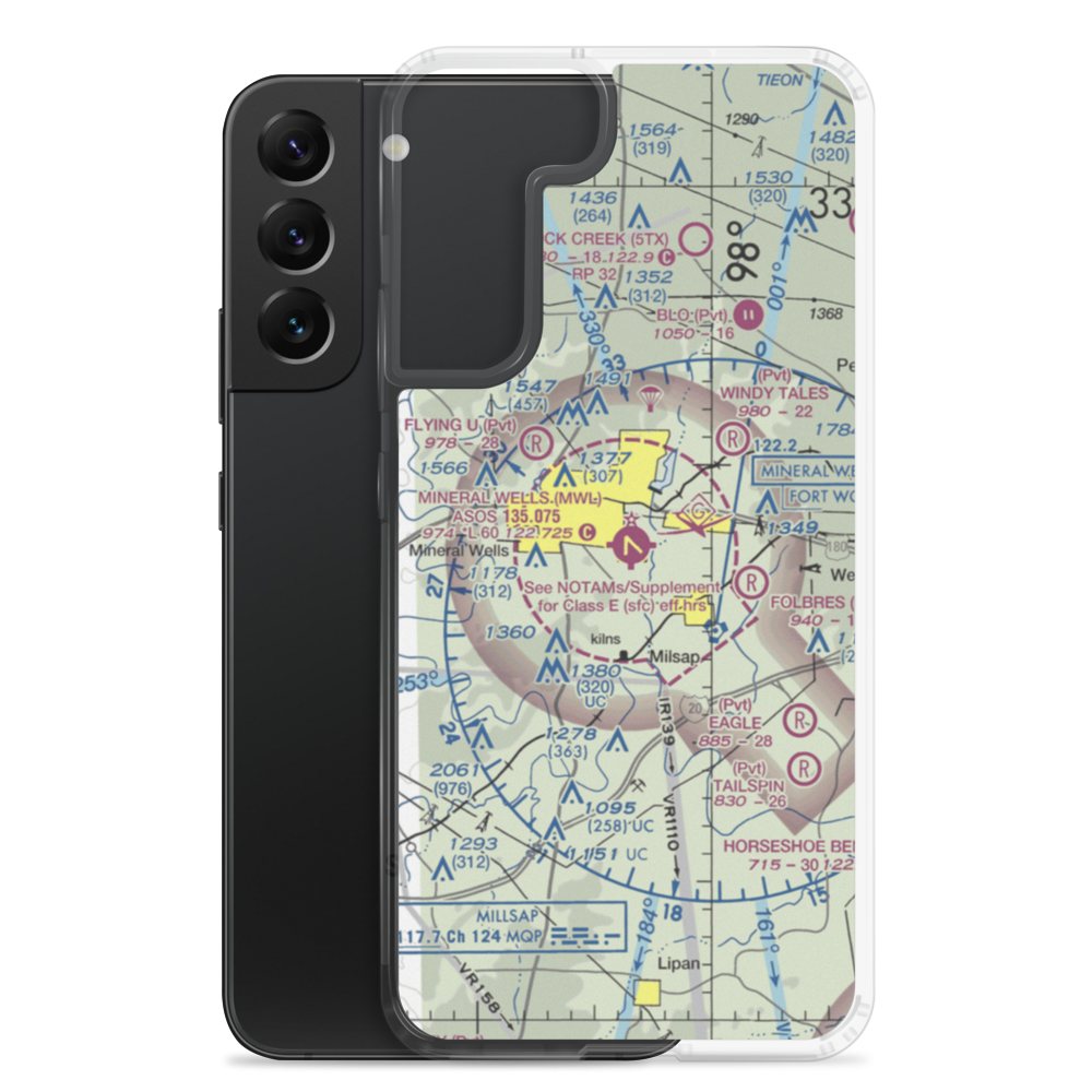 Mineral Wells Airport (MWL) VFR Sectional Samsung Case Samsung Galaxy S22 Plus model shown