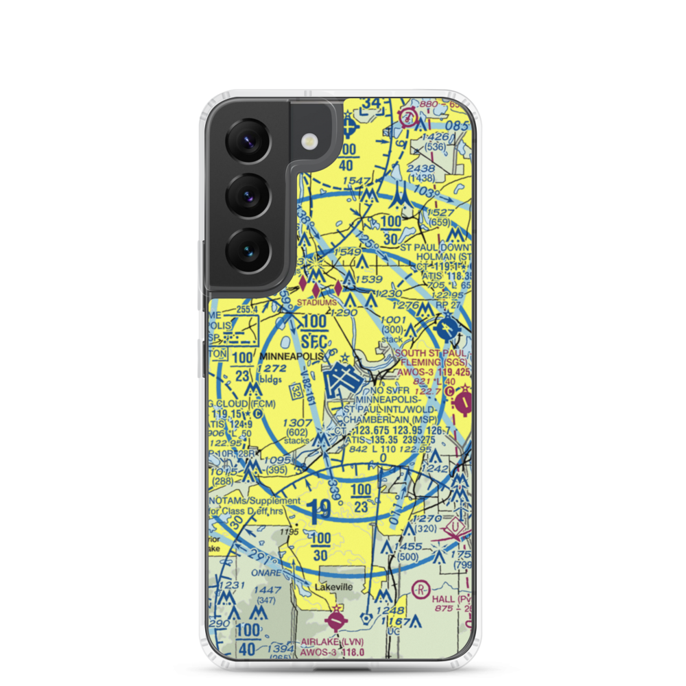 Minneapolis-St Paul International/Wold-Chamberlain Airport (MSP) VFR Sectional Samsung Case Samsung Galaxy S22 model shown