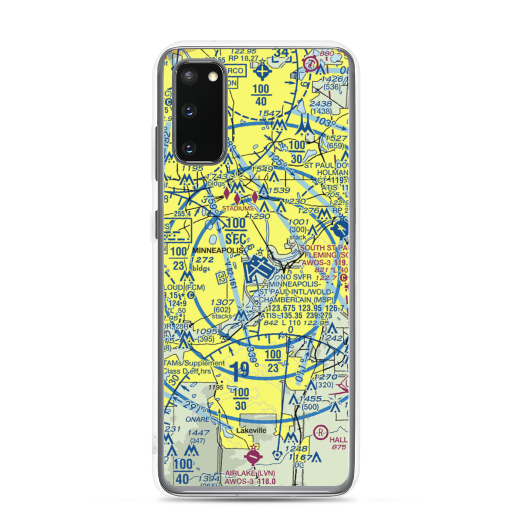 Minneapolis-St Paul International/Wold-Chamberlain Airport (MSP) VFR Sectional Samsung Case Samsung Galaxy S20 model shown