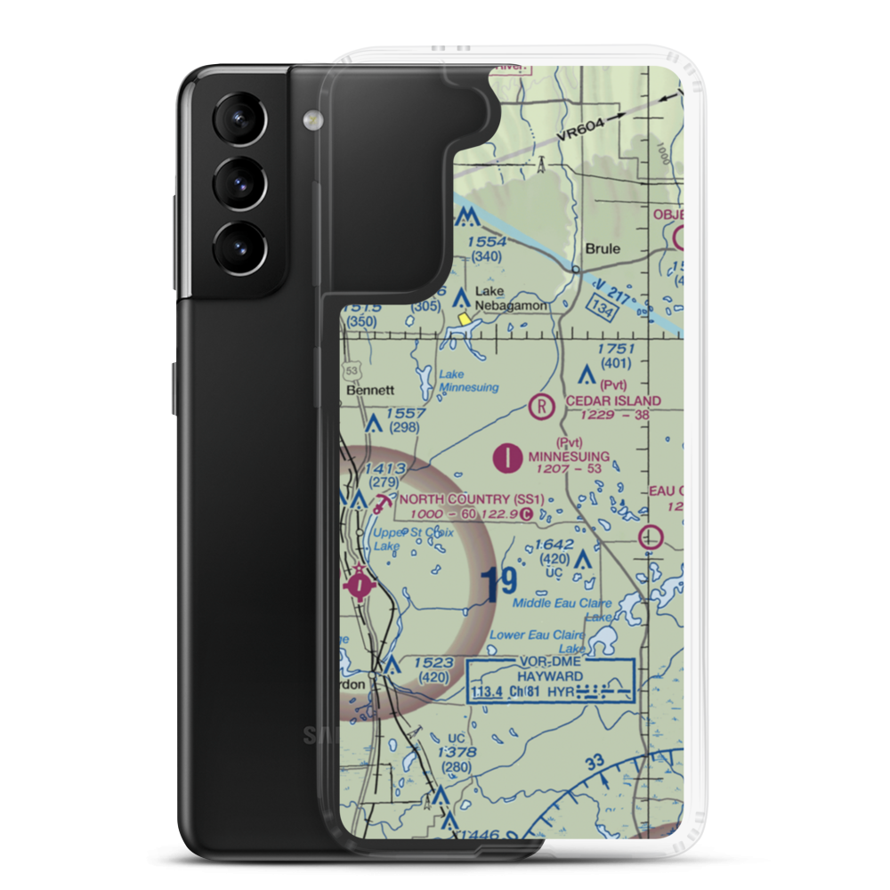 Minnesuing Airport (WI31) VFR Sectional Samsung Case Samsung Galaxy S21 Plus model shown