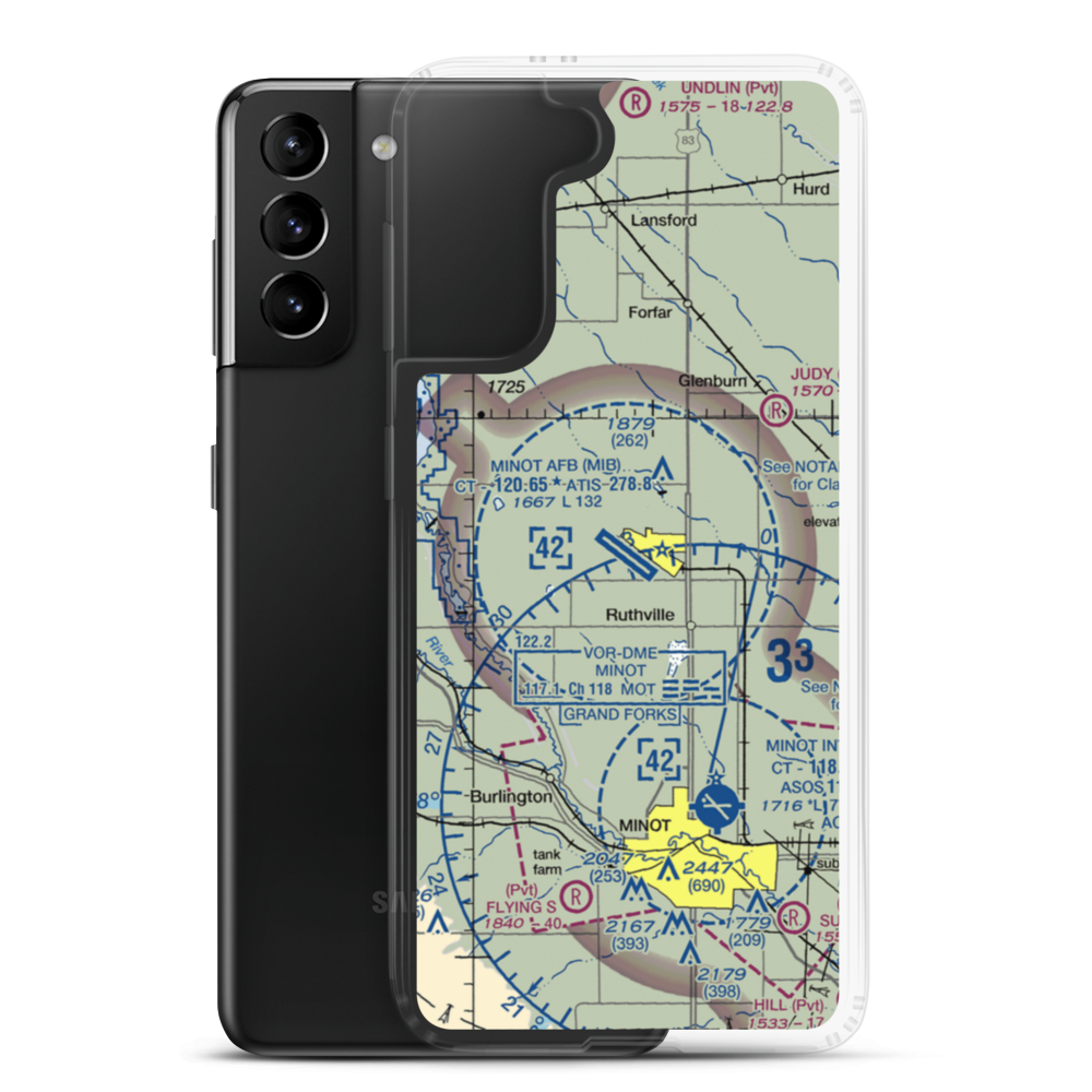Minot Air Force Base (MIB) VFR Sectional Samsung Case Samsung Galaxy S21 Plus model shown