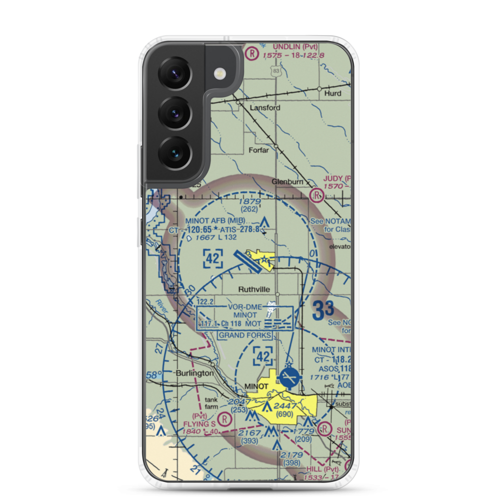 Minot Air Force Base (MIB) VFR Sectional Samsung Case Samsung Galaxy S22 Plus model shown