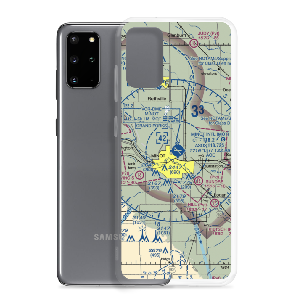 Minot International Airport (MOT) VFR Sectional Samsung Case Samsung Galaxy S20 Plus model shown