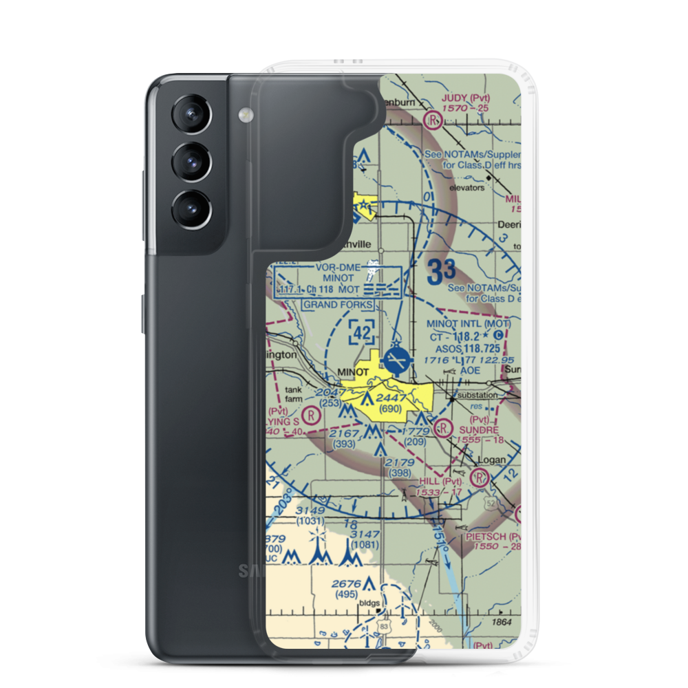 Minot International Airport (MOT) VFR Sectional Samsung Case Samsung Galaxy S21 model shown