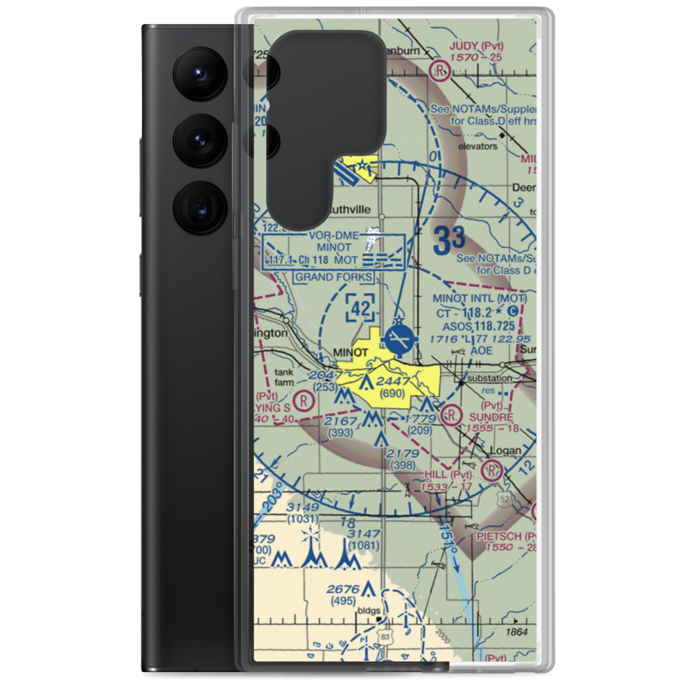 Minot International Airport (MOT) VFR Sectional Samsung Case Samsung Galaxy S22 Ultra model shown