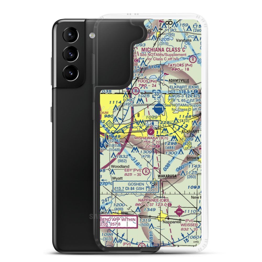 Mishawaka Pilots Club Airport (3C1) VFR Sectional Samsung Case Samsung Galaxy S21 Plus model shown