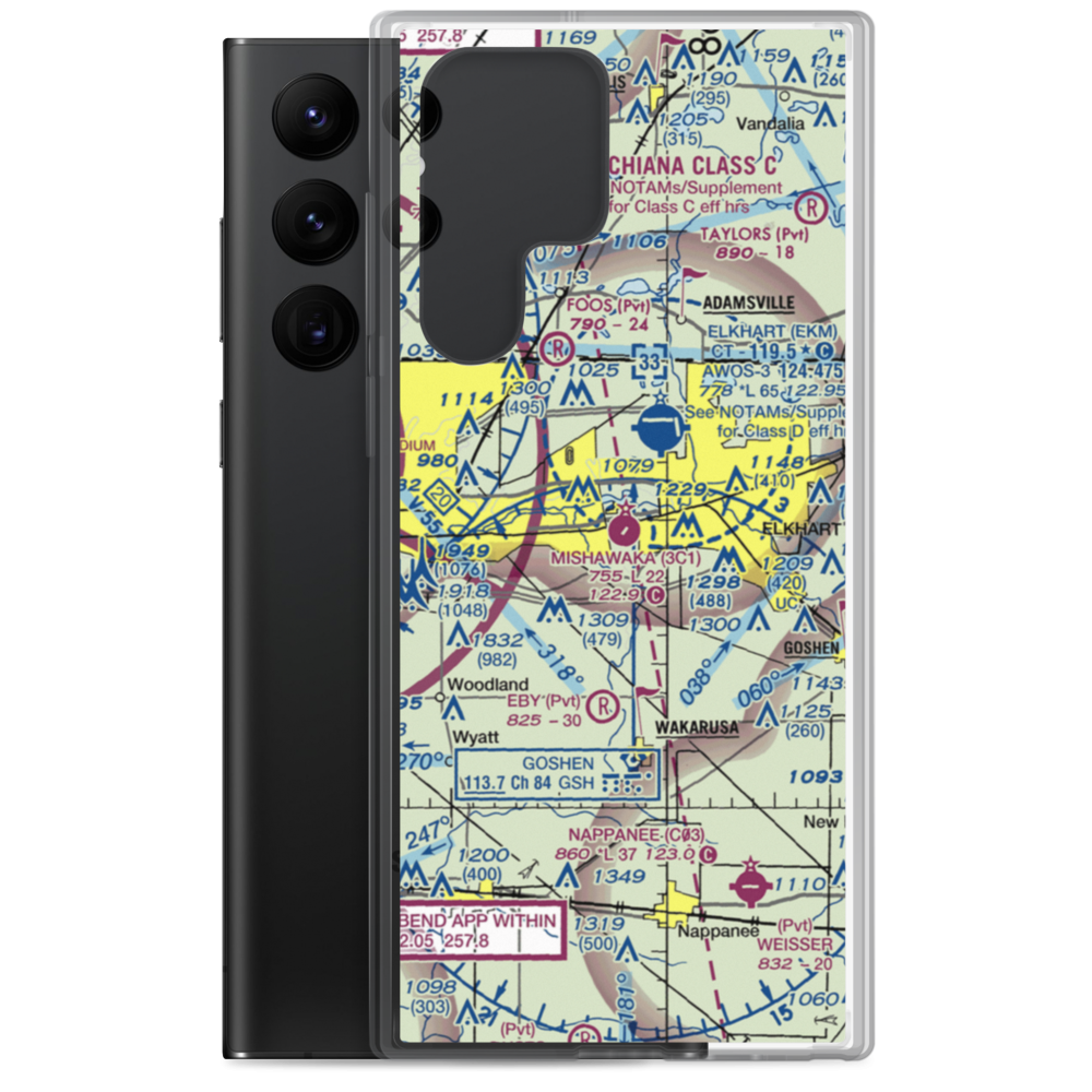 Mishawaka Pilots Club Airport (3C1) VFR Sectional Samsung Case Samsung Galaxy S22 Ultra model shown