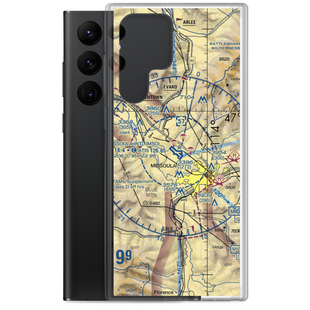 Missoula International Airport (MSO) VFR Sectional Samsung Case Samsung Galaxy S22 Ultra model shown