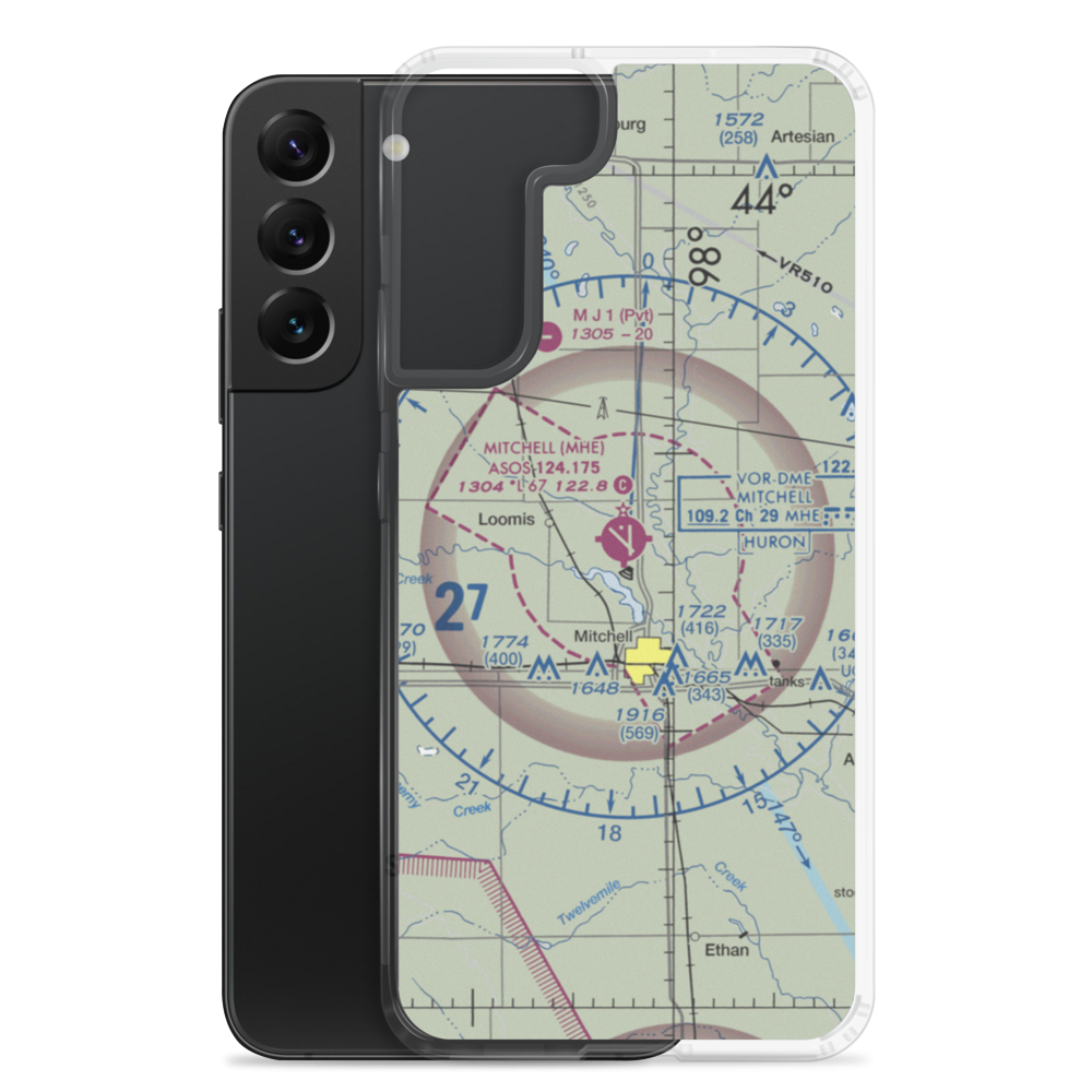 Mitchell Municipal Airport (MHE) VFR Sectional Samsung Case Samsung Galaxy S22 Plus model shown