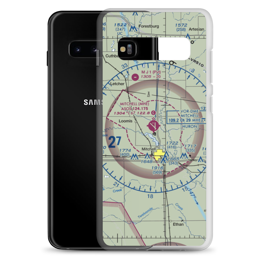 Mitchell Municipal Airport (MHE) VFR Sectional Samsung Case Samsung Galaxy S10+ model shown