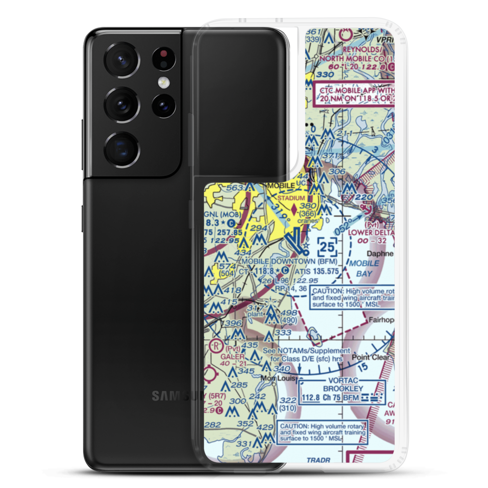 Mobile Downtown Airport (BFM) VFR Sectional Samsung Case Samsung Galaxy S21 Ultra model shown