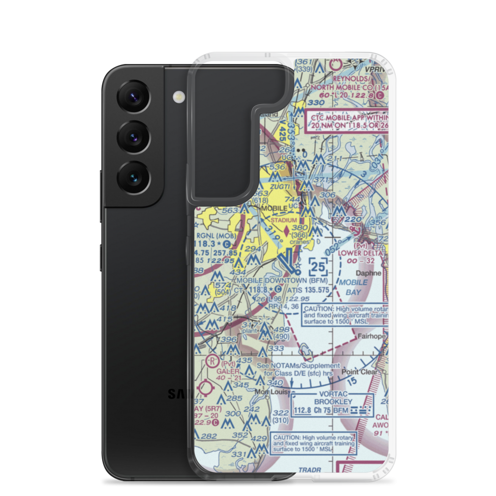 Mobile Downtown Airport (BFM) VFR Sectional Samsung Case Samsung Galaxy S22 model shown
