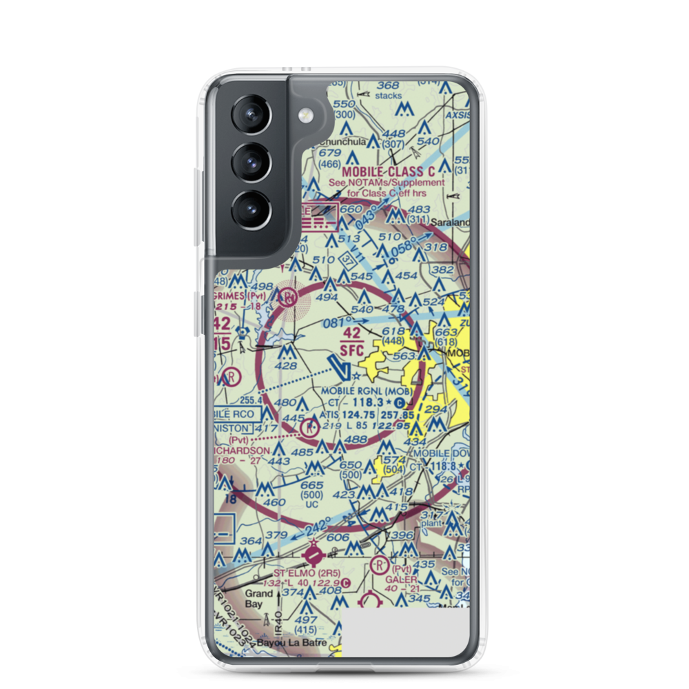 Mobile Regional Airport (MOB) VFR Sectional Samsung Case Samsung Galaxy S21 model shown