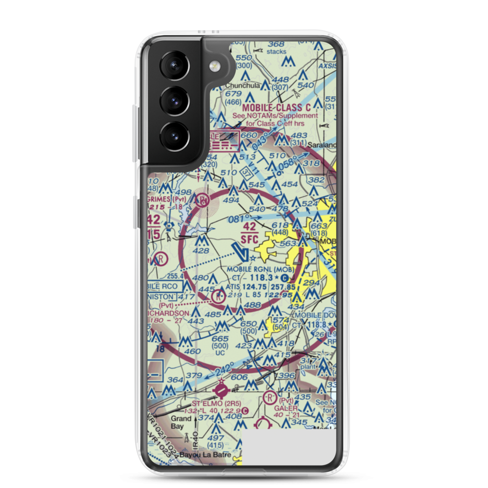 Mobile Regional Airport (MOB) VFR Sectional Samsung Case Samsung Galaxy S21 Plus model shown