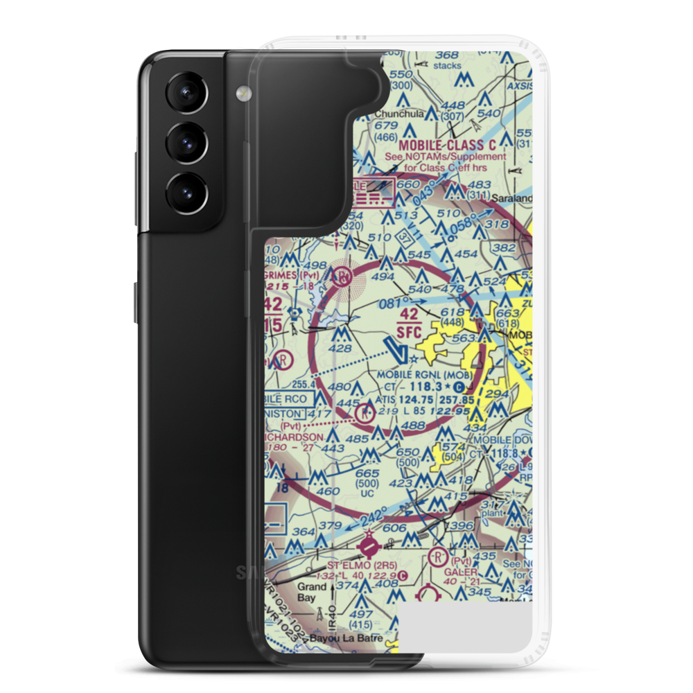 Mobile Regional Airport (MOB) VFR Sectional Samsung Case Samsung Galaxy S21 Plus model shown