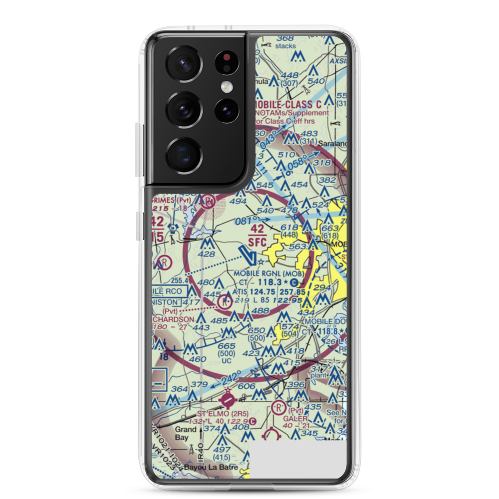 Mobile Regional Airport (MOB) VFR Sectional Samsung Case Samsung Galaxy S21 Ultra model shown
