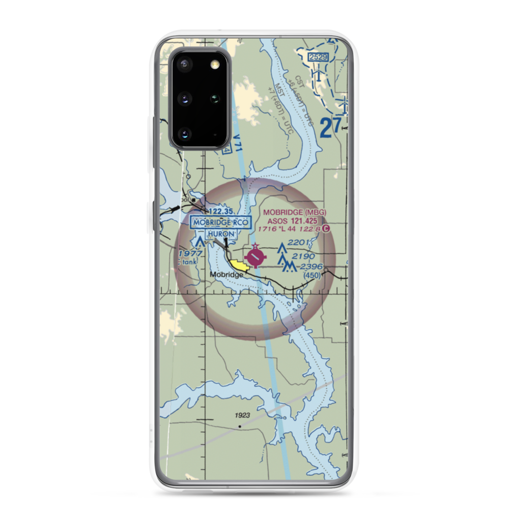 Mobridge Municipal Airport (MBG) VFR Sectional Samsung Case Samsung Galaxy S20 Plus model shown