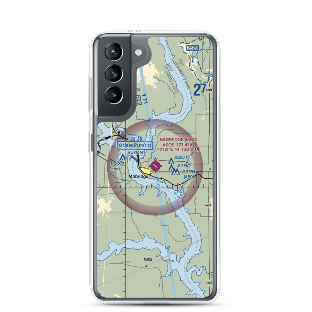 Mobridge Municipal Airport (MBG) VFR Sectional Samsung Case Samsung Galaxy S21 model shown