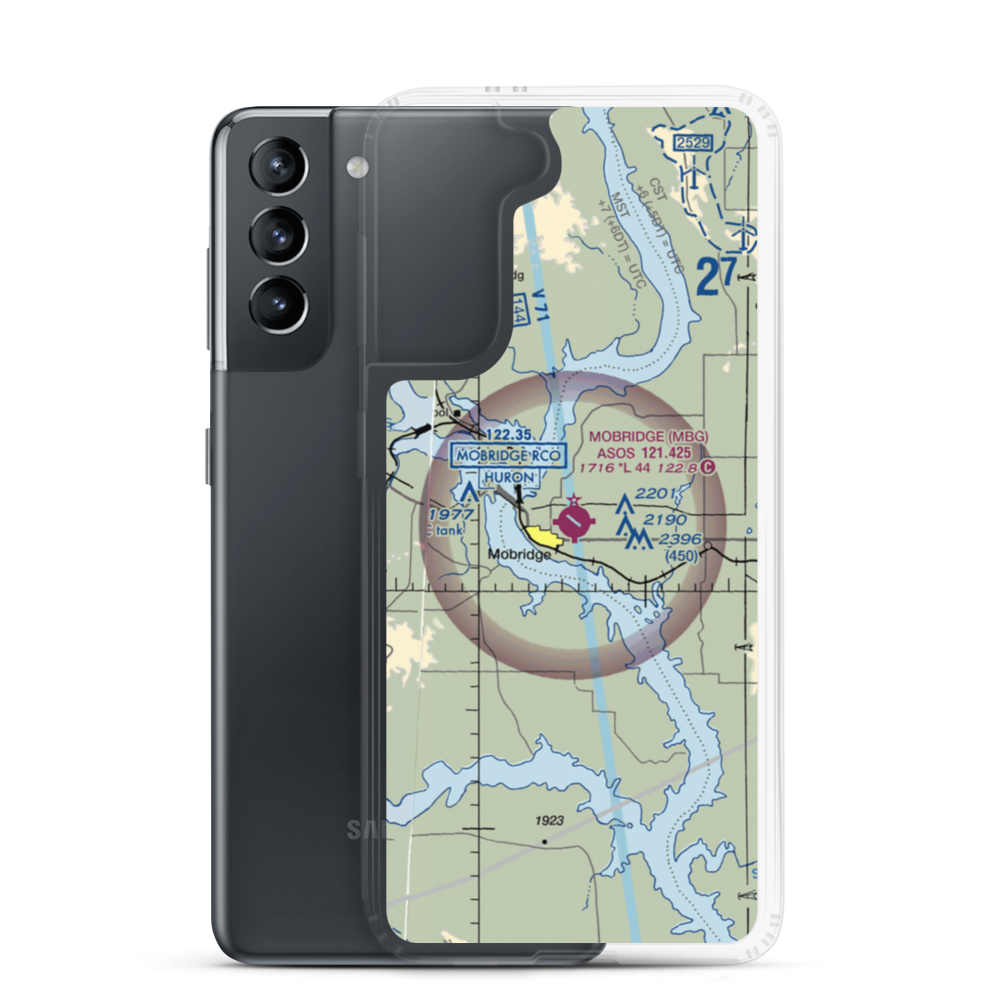 Mobridge Municipal Airport (MBG) VFR Sectional Samsung Case Samsung Galaxy S21 model shown