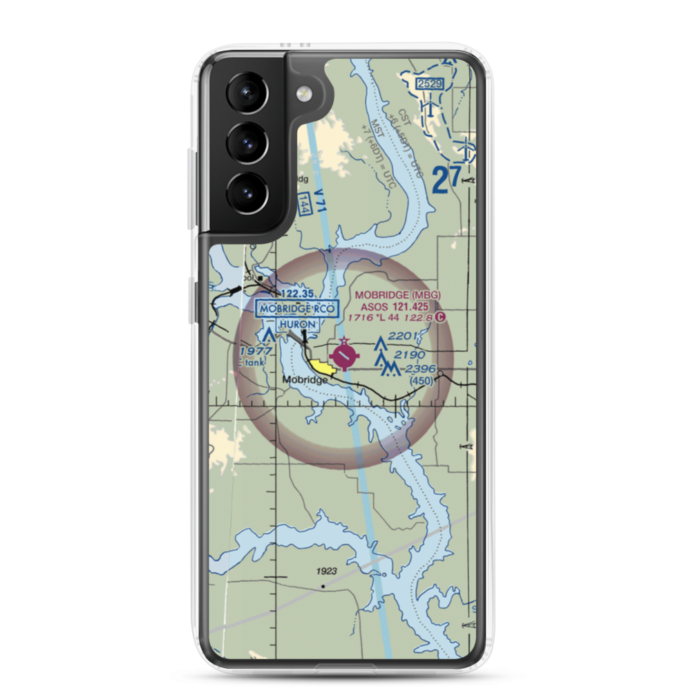Mobridge Municipal Airport (MBG) VFR Sectional Samsung Case Samsung Galaxy S21 Plus model shown