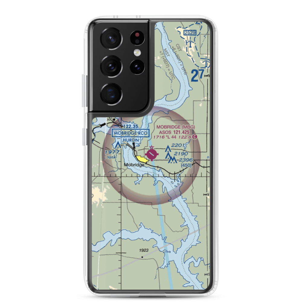 Mobridge Municipal Airport (MBG) VFR Sectional Samsung Case Samsung Galaxy S21 Ultra model shown