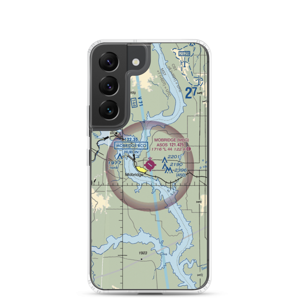 Mobridge Municipal Airport (MBG) VFR Sectional Samsung Case Samsung Galaxy S22 model shown