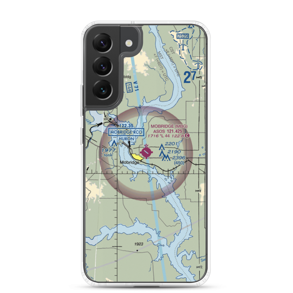 Mobridge Municipal Airport (MBG) VFR Sectional Samsung Case Samsung Galaxy S22 Plus model shown