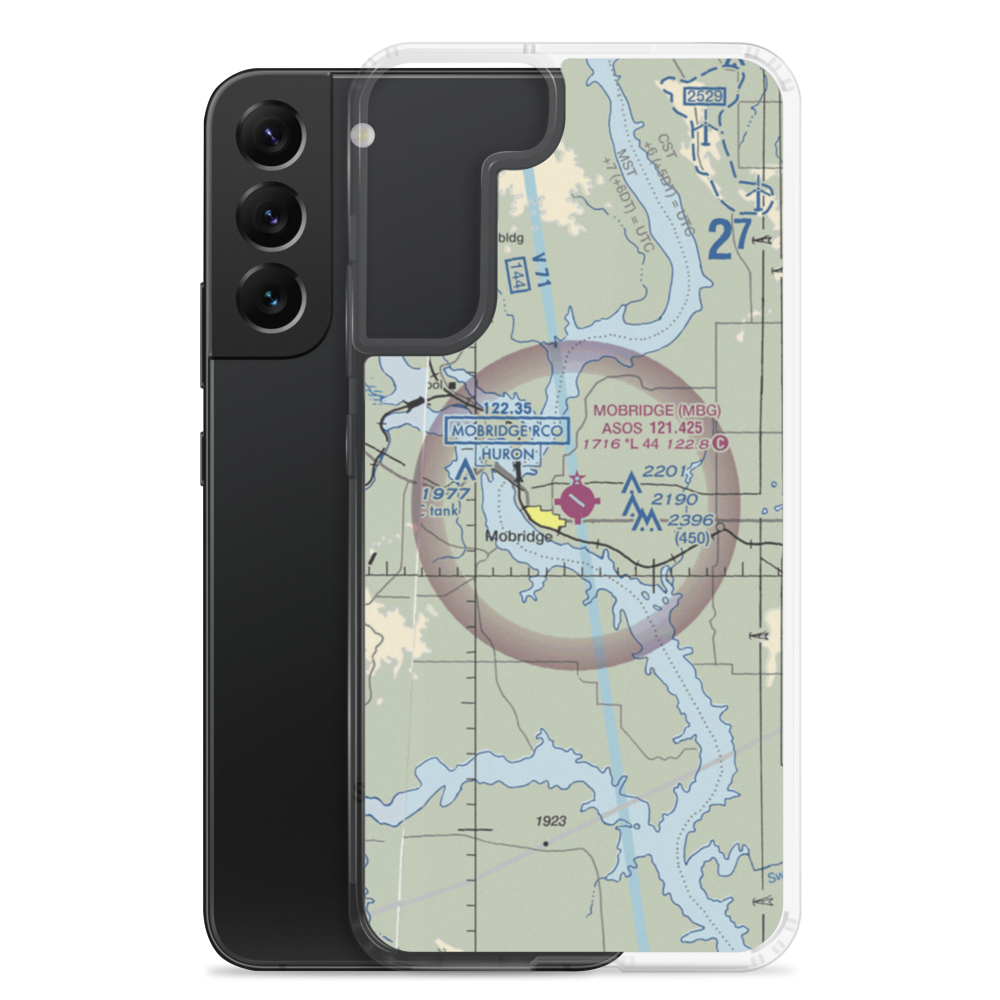 Mobridge Municipal Airport (MBG) VFR Sectional Samsung Case Samsung Galaxy S22 Plus model shown
