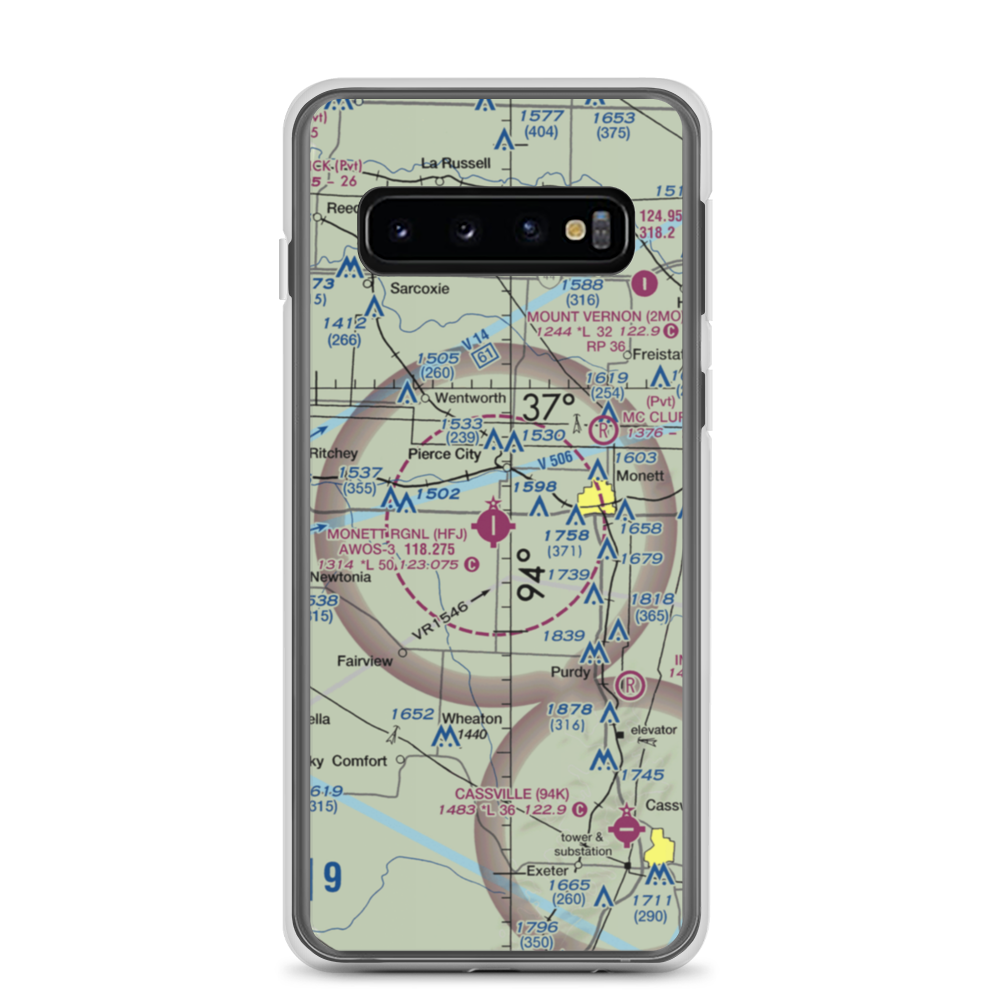 Monett Municipal Airport (HFJ) VFR Sectional Samsung Case Samsung Galaxy S10 model shown