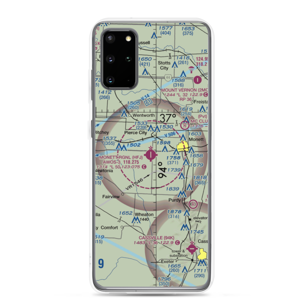 Monett Municipal Airport (HFJ) VFR Sectional Samsung Case Samsung Galaxy S20 Plus model shown