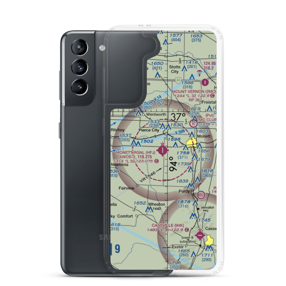 Monett Municipal Airport (HFJ) VFR Sectional Samsung Case Samsung Galaxy S21 model shown
