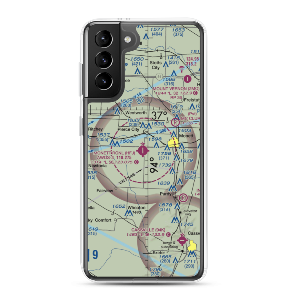 Monett Municipal Airport (HFJ) VFR Sectional Samsung Case Samsung Galaxy S21 Plus model shown