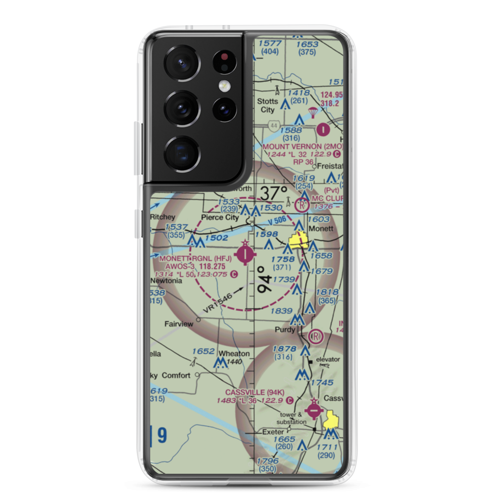 Monett Municipal Airport (HFJ) VFR Sectional Samsung Case Samsung Galaxy S21 Ultra model shown