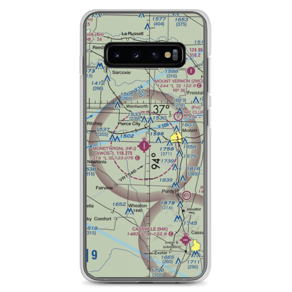 Monett Municipal Airport (HFJ) VFR Sectional Samsung Case Samsung Galaxy S10+ model shown