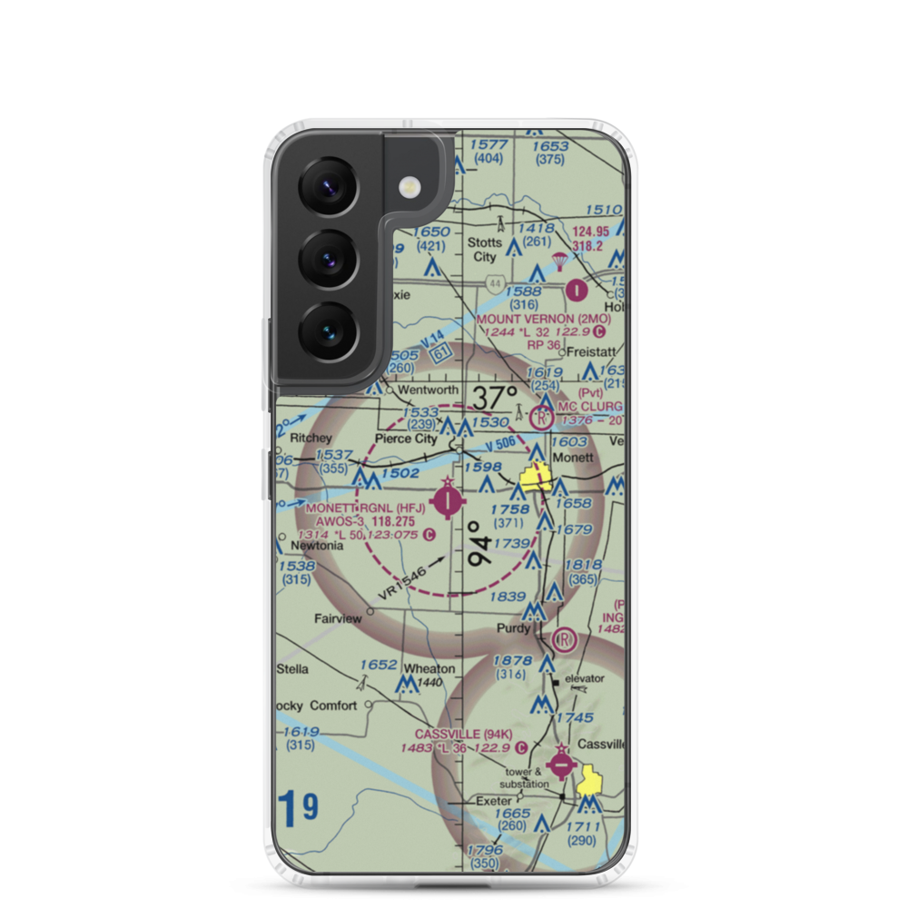 Monett Municipal Airport (HFJ) VFR Sectional Samsung Case Samsung Galaxy S22 model shown