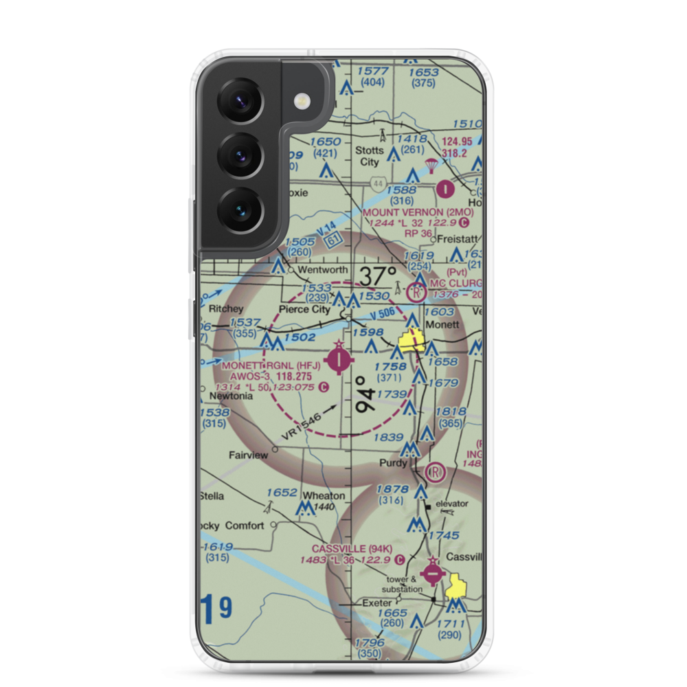 Monett Municipal Airport (HFJ) VFR Sectional Samsung Case Samsung Galaxy S22 Plus model shown