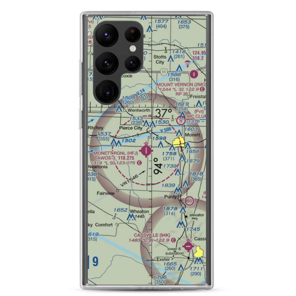 Monett Municipal Airport (HFJ) VFR Sectional Samsung Case Samsung Galaxy S22 Ultra model shown