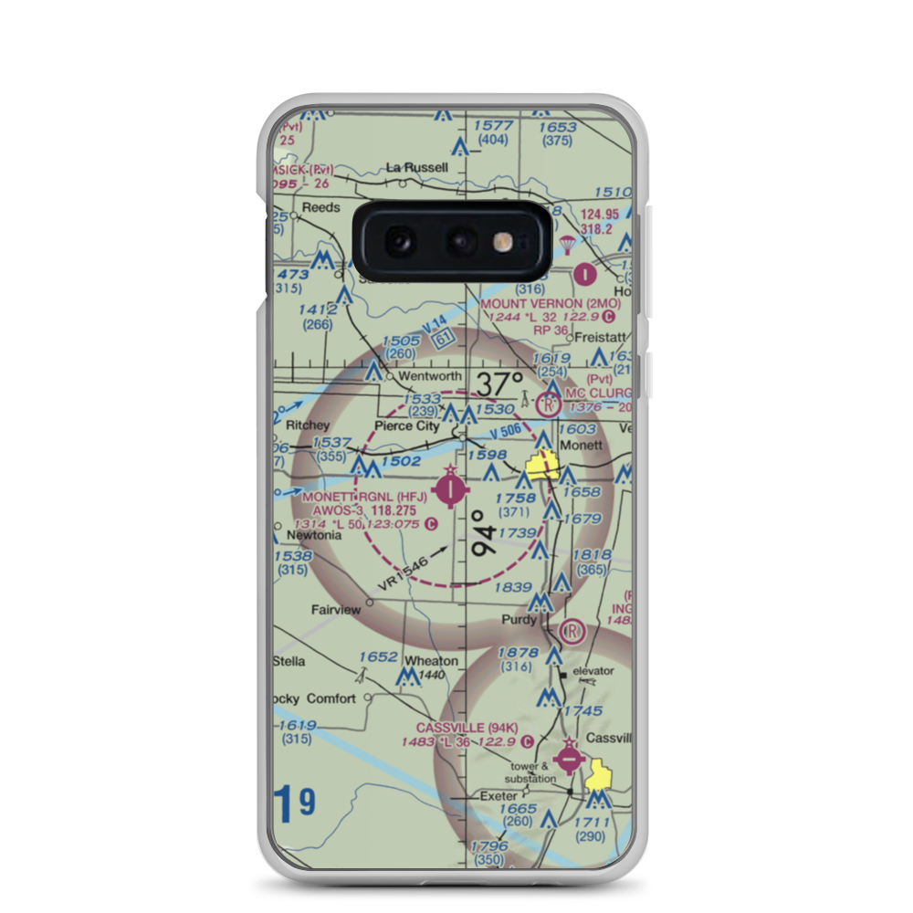 Monett Municipal Airport (HFJ) VFR Sectional Samsung Case Samsung Galaxy S10e model shown
