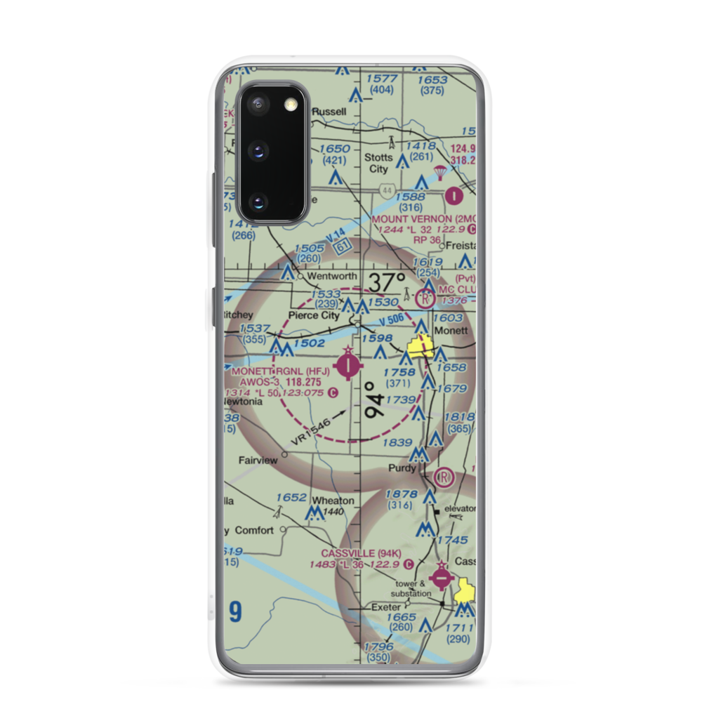 Monett Municipal Airport (HFJ) VFR Sectional Samsung Case Samsung Galaxy S20 model shown