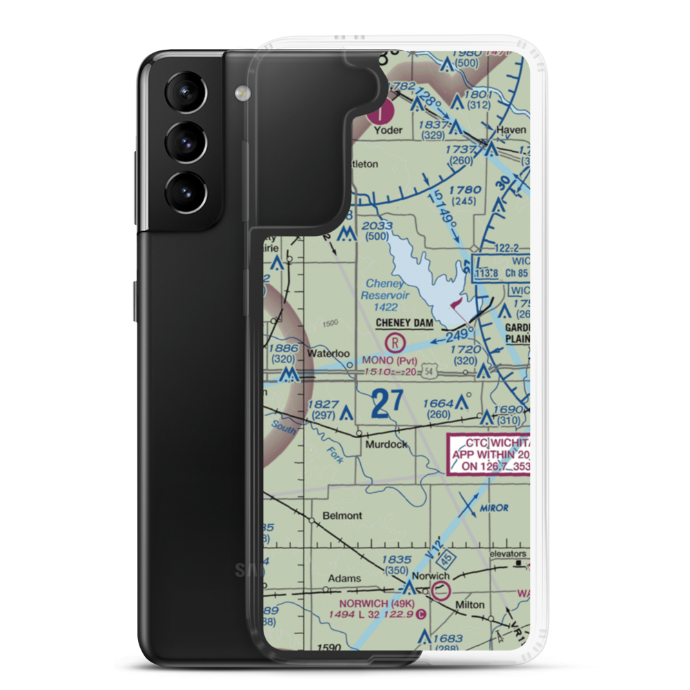 Mono Aircraft Airport (0KS7) VFR Sectional Samsung Case Samsung Galaxy S21 Plus model shown