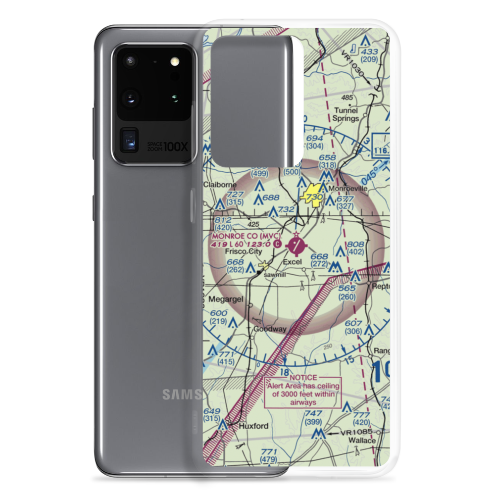 Monroe County Aeroplex Airport (MVC) VFR Sectional Samsung Case Samsung Galaxy S20 Ultra model shown