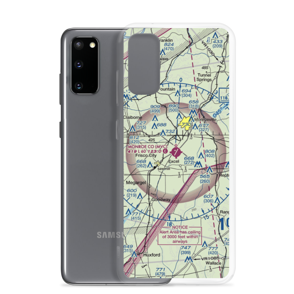 Monroe County Aeroplex Airport (MVC) VFR Sectional Samsung Case Samsung Galaxy S20 model shown