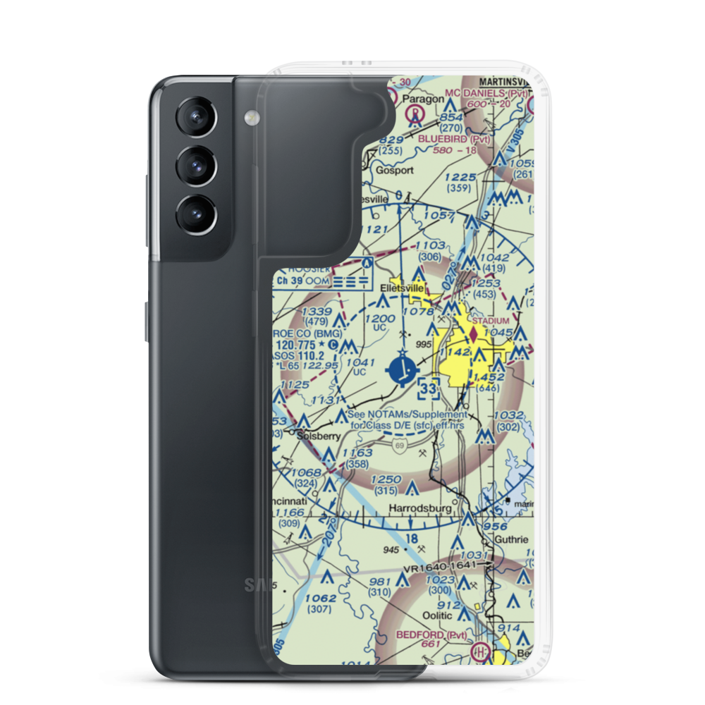 Monroe County Airport (BMG) VFR Sectional Samsung Case Samsung Galaxy S21 model shown