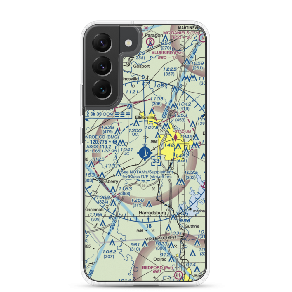 Monroe County Airport (BMG) VFR Sectional Samsung Case Samsung Galaxy S22 Plus model shown