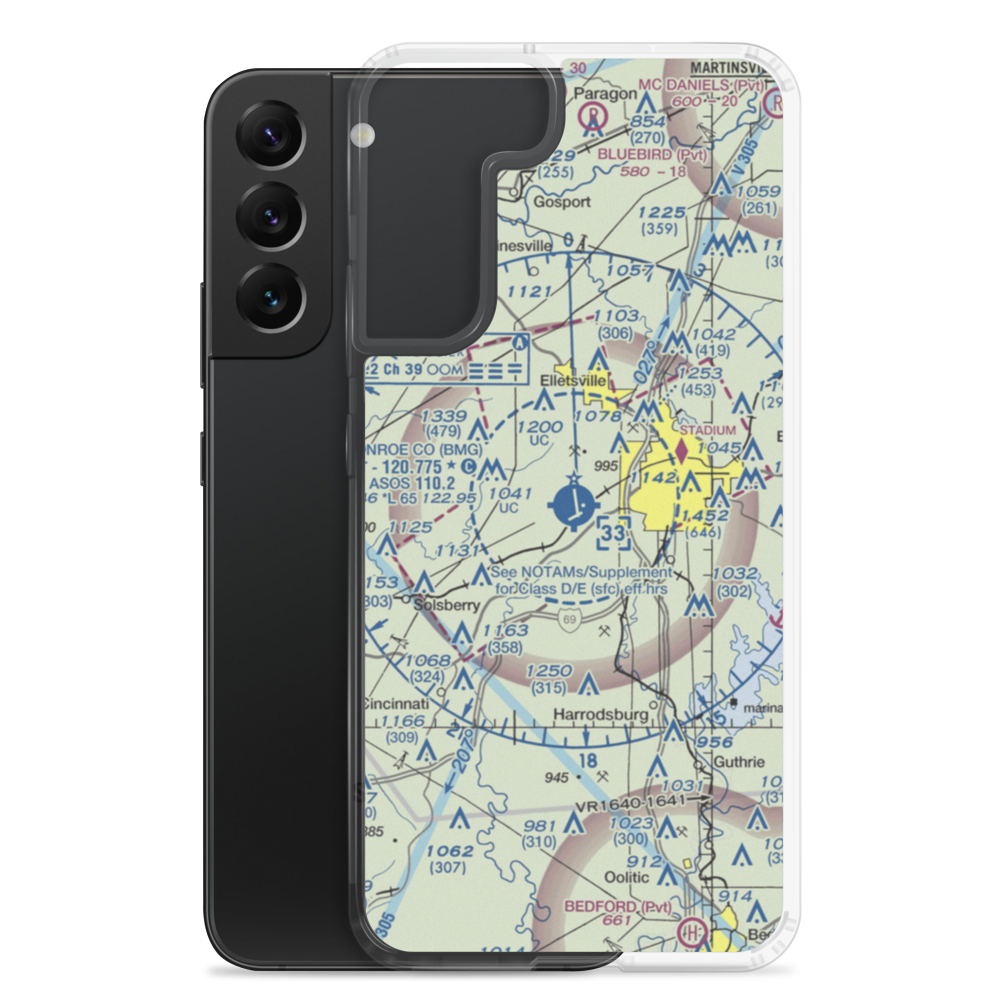 Monroe County Airport (BMG) VFR Sectional Samsung Case Samsung Galaxy S22 Plus model shown