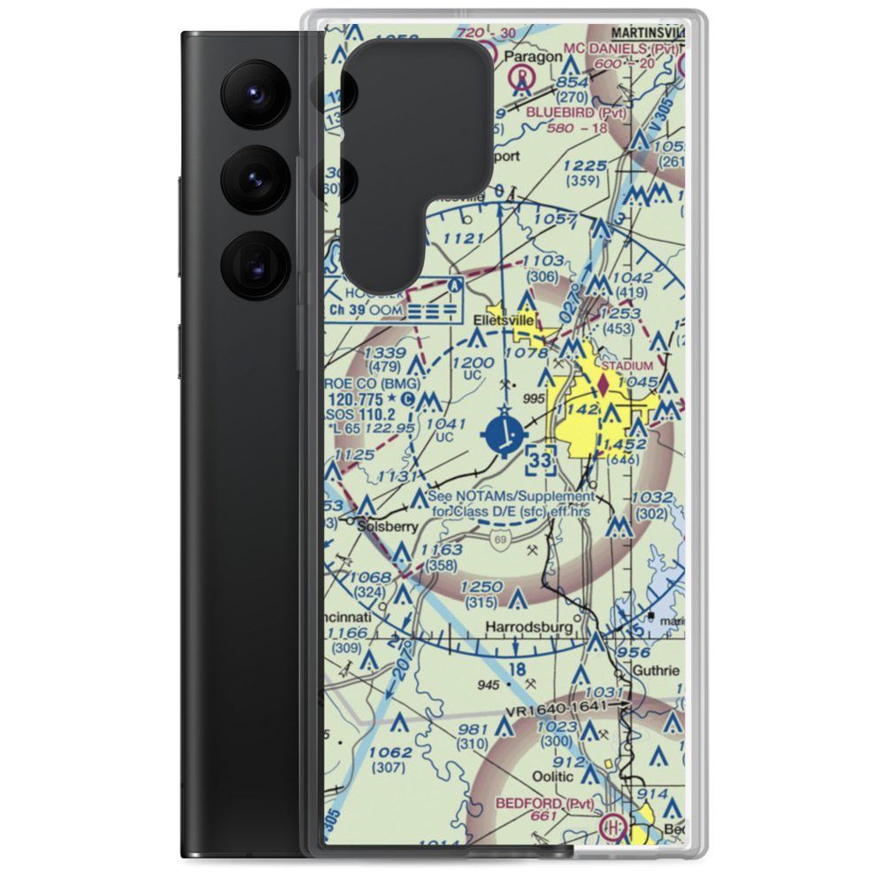 Monroe County Airport (BMG) VFR Sectional Samsung Case Samsung Galaxy S22 Ultra model shown