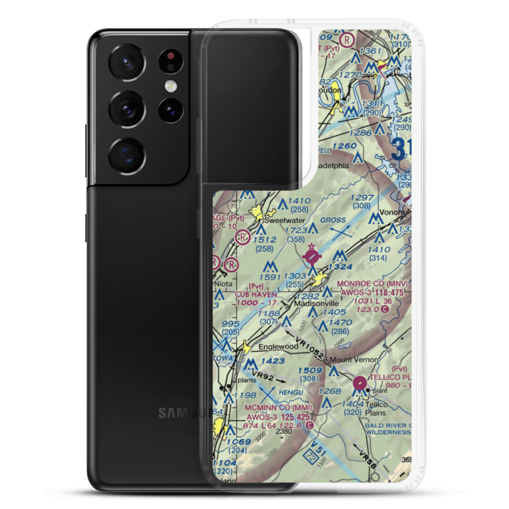 Monroe County Airport (MNV) VFR Sectional Samsung Case Samsung Galaxy S21 Ultra model shown